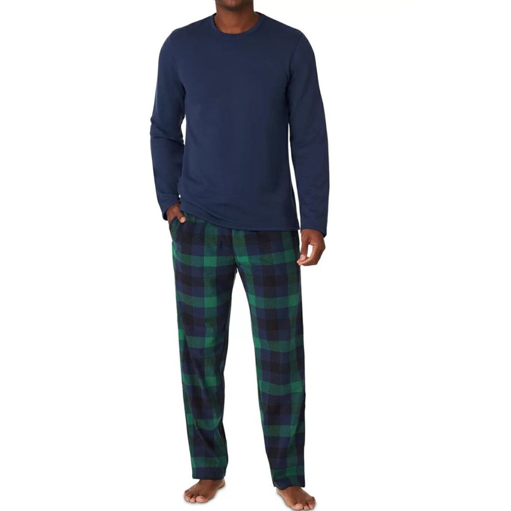 New Men's Cuddl Duds Cozy Relaxed Fit Navy Flannel Lodge 2Pc Pajama Set XL